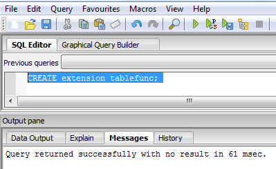 Habilitación de la extensión tablefunc con el comando SQL, tabla pivotante postgresql